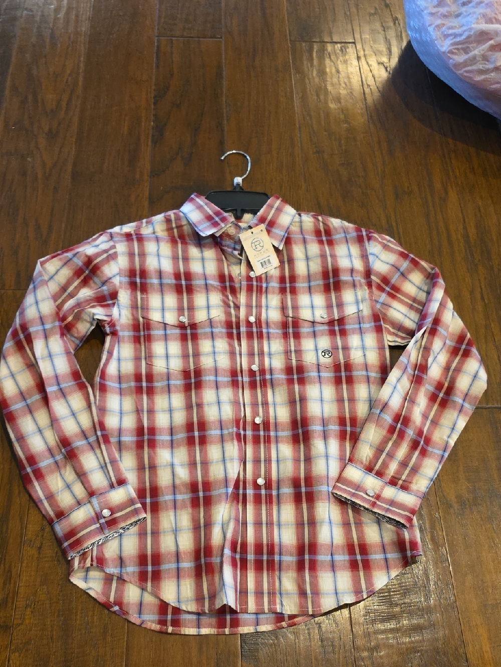 Roper Red and White Plaid Button-Down Kids Shirt